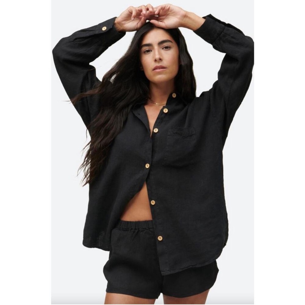 MATE the Label Linen Oversized Long Sleeve Shirt Jet Black L